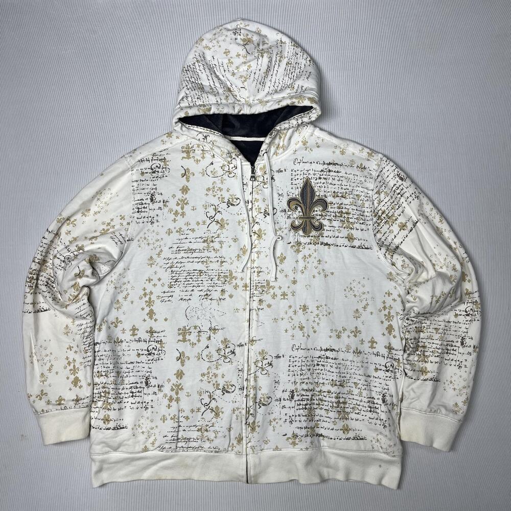 Apt. 9 Hoodie Mens XL White Full Zip Fleece Fleur De Lis Graphic AOP Y2k Baggy